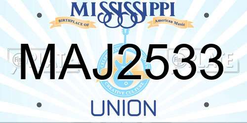 MAJ2533 Mississippi License Plate