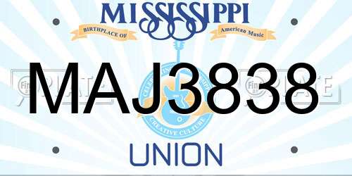 MAJ3838 Mississippi License Plate