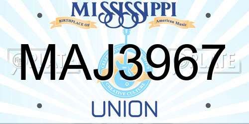 MAJ3967 Mississippi License Plate