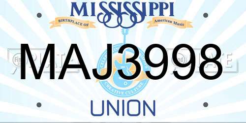 MAJ3998 Mississippi License Plate