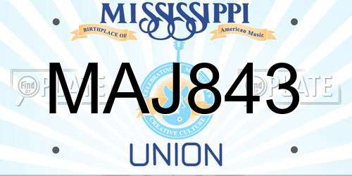 MAJ843 Mississippi License Plate