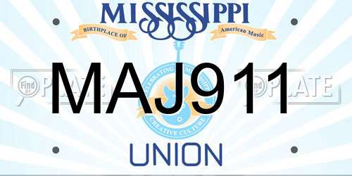 MAJ911 Mississippi License Plate