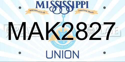 MAK2827 Mississippi License Plate