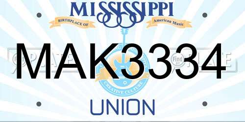 MAK3334 Mississippi License Plate