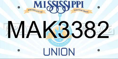 MAK3382 Mississippi License Plate