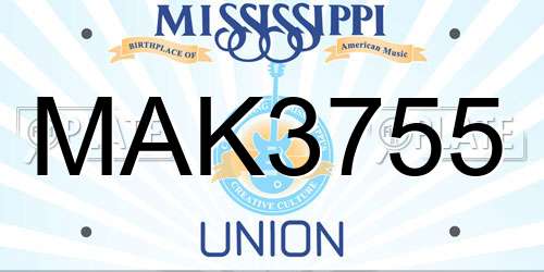 MAK3755 Mississippi License Plate