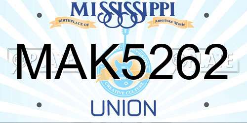 MAK5262 Mississippi License Plate