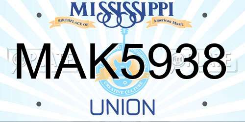 MAK5938 Mississippi License Plate