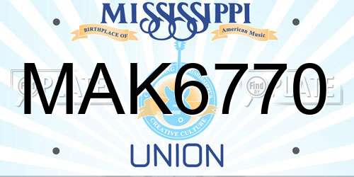 MAK6770 Mississippi License Plate
