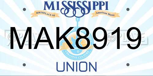MAK8919 Mississippi License Plate