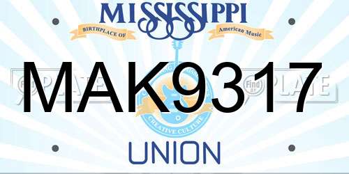 MAK9317 Mississippi License Plate