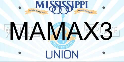 MAMAX3 Mississippi License Plate