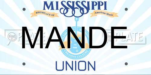 MANDE Mississippi License Plate
