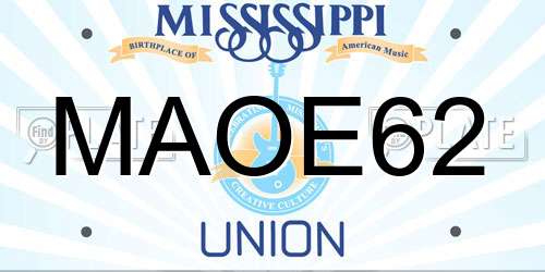 MAOE62 Mississippi License Plate