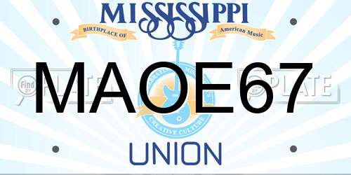 MAOE67 Mississippi License Plate