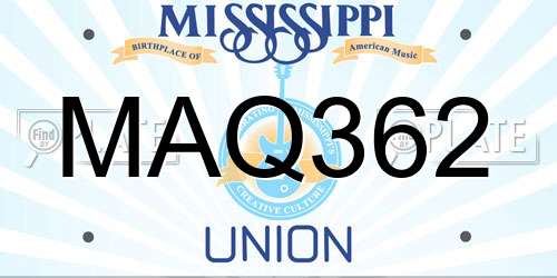 MAQ362 Mississippi License Plate
