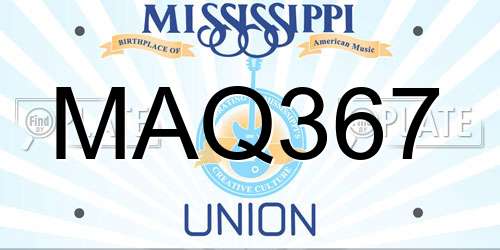 MAQ367 Mississippi License Plate