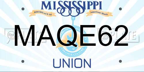 MAQE62 Mississippi License Plate