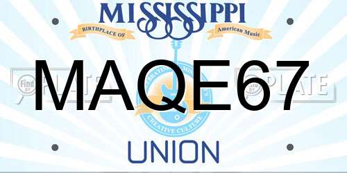 MAQE67 Mississippi License Plate