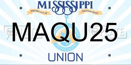 MAQU25 Mississippi License Plate