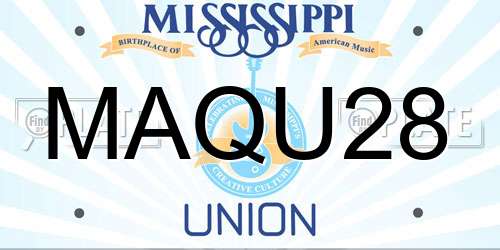 MAQU28 Mississippi License Plate