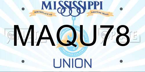 MAQU78 Mississippi License Plate