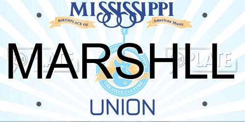 MARSHLL Mississippi License Plate