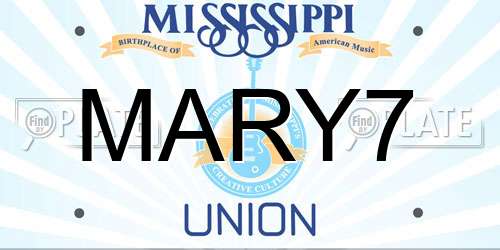 MARY7 Mississippi License Plate