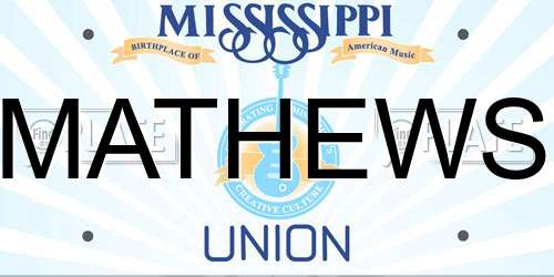 MATHEWS Mississippi License Plate