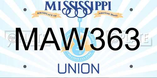 MAW363 Mississippi License Plate