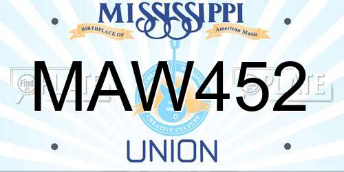 MAW452 Mississippi License Plate