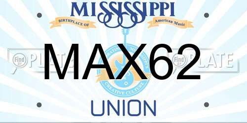 MAX62 Mississippi License Plate