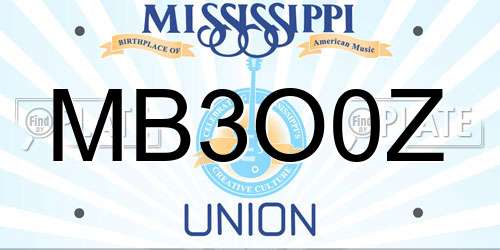 MB3O0Z Mississippi License Plate