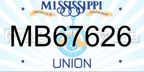 MB67626 Mississippi License Plate