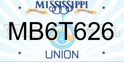 MB6T626 Mississippi License Plate