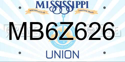 MB6Z626 Mississippi License Plate