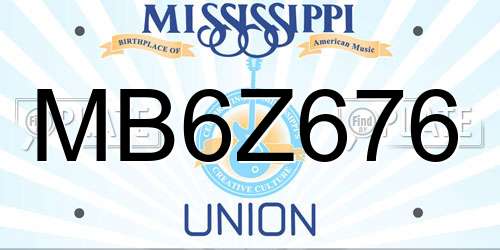 MB6Z676 Mississippi License Plate