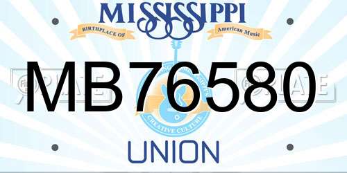 MB76580 Mississippi License Plate