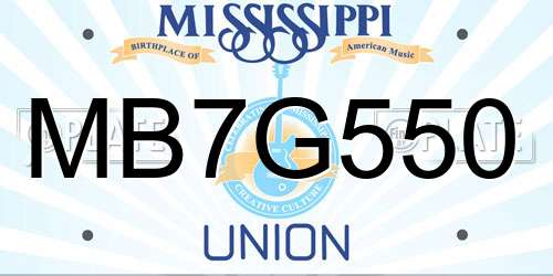 MB7G550 Mississippi License Plate