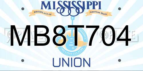 MB8T704 Mississippi License Plate