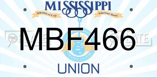 MBF466 Mississippi License Plate