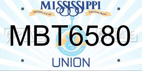 MBT6580 Mississippi License Plate