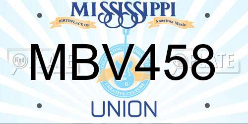 MBV458 Mississippi License Plate