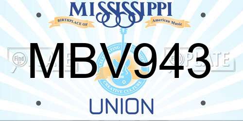 MBV943 Mississippi License Plate