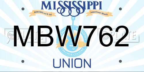 MBW762 Mississippi License Plate