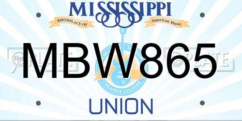 MBW865 Mississippi License Plate