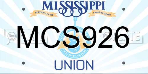 MCS926 Mississippi License Plate