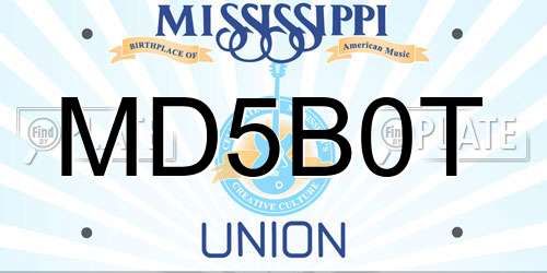 MD5B0T Mississippi License Plate