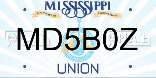 MD5B0Z Mississippi License Plate