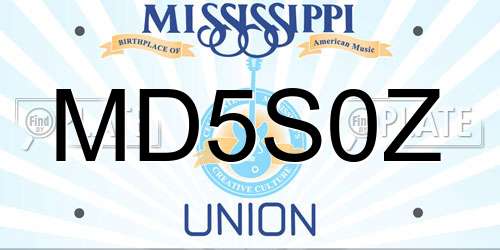 MD5S0Z Mississippi License Plate